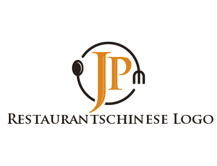 letter JP in circle with utensils