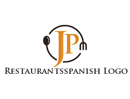 letter JP in circle with utensils