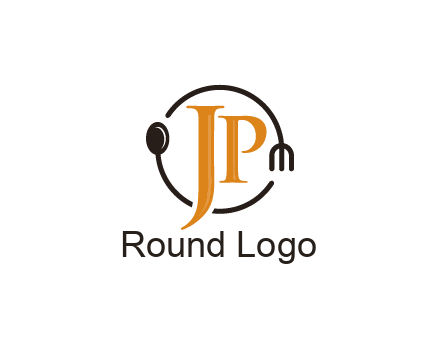 letter JP in circle with utensils