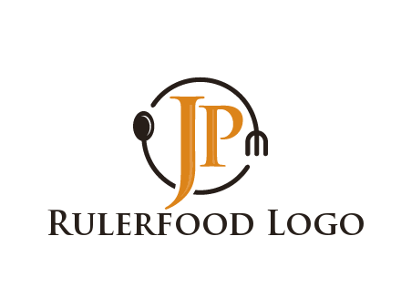 letter JP in circle with utensils