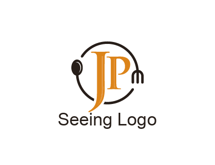 letter JP in circle with utensils