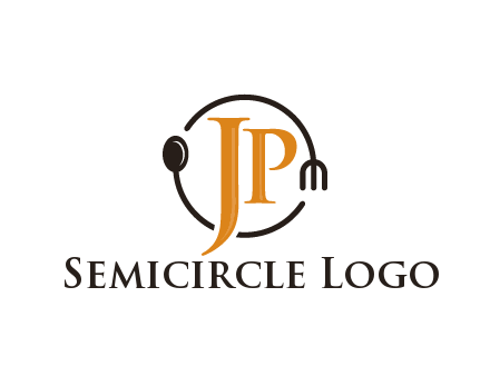 letter JP in circle with utensils