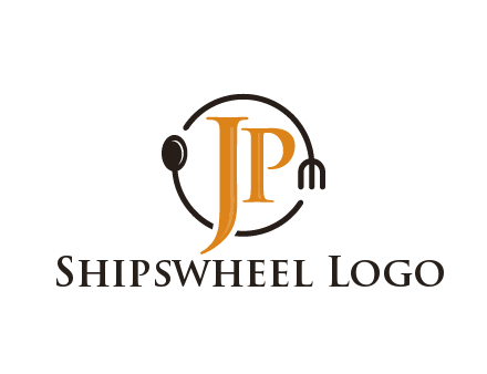 letter JP in circle with utensils