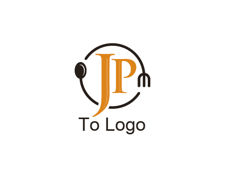 letter JP in circle with utensils