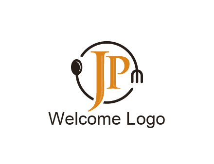 letter JP in circle with utensils