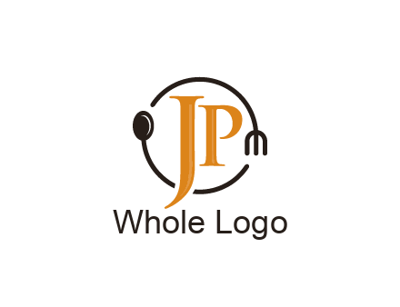 letter JP in circle with utensils