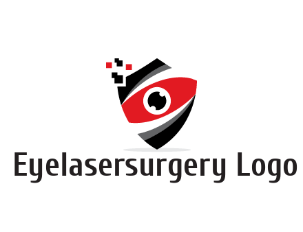abstract eye in shield with pixels
