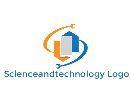 smartphone with geometrical shapes and wrenches with swooshes