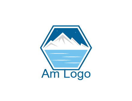 mountain with water and night sky in hexagon