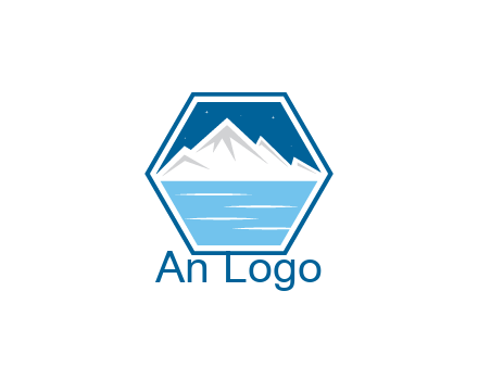 mountain with water and night sky in hexagon