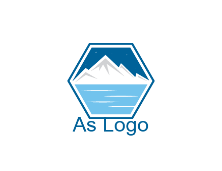 mountain with water and night sky in hexagon