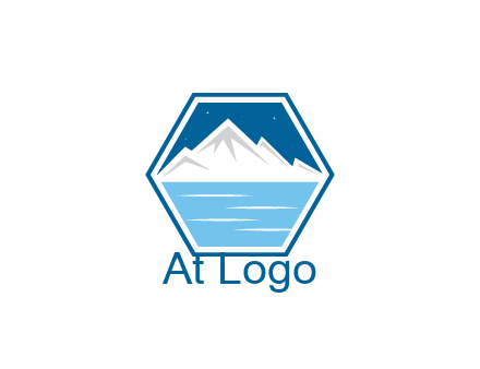 mountain with water and night sky in hexagon