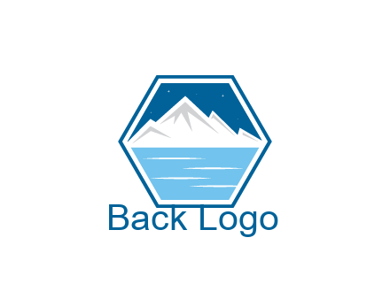 mountain with water and night sky in hexagon