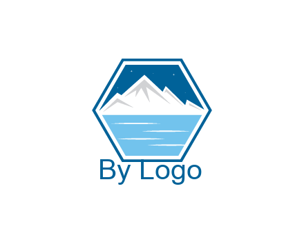 mountain with water and night sky in hexagon