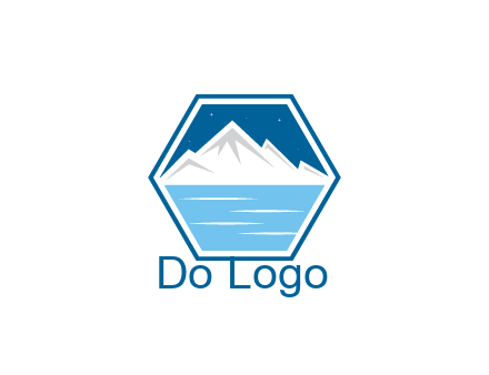 mountain with water and night sky in hexagon