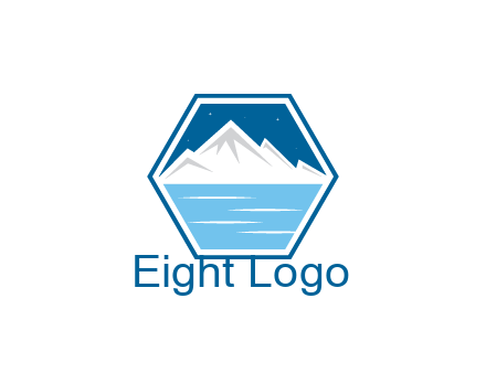 mountain with water and night sky in hexagon