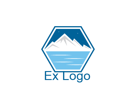 mountain with water and night sky in hexagon