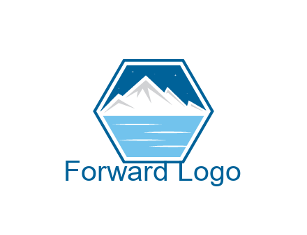mountain with water and night sky in hexagon