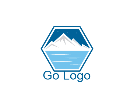 mountain with water and night sky in hexagon
