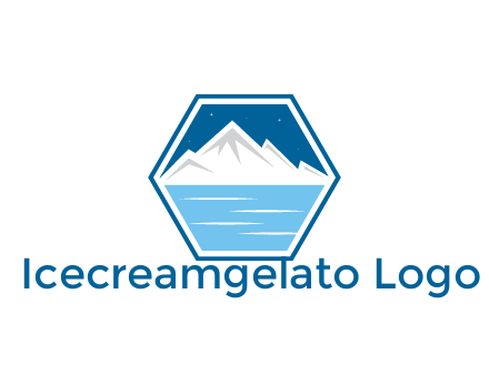 mountain with water and night sky in hexagon