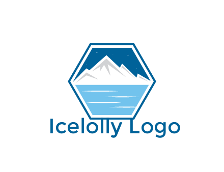 mountain with water and night sky in hexagon