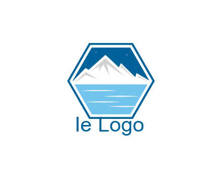 mountain with water and night sky in hexagon