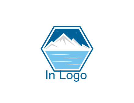 mountain with water and night sky in hexagon