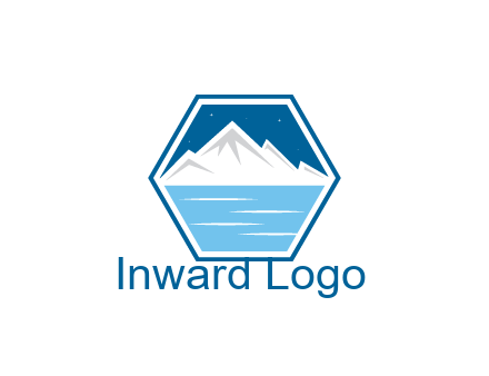 mountain with water and night sky in hexagon