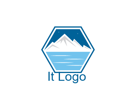 mountain with water and night sky in hexagon