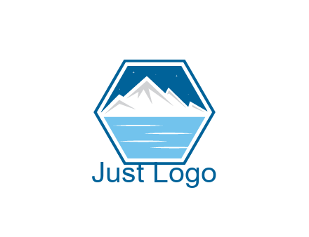 mountain with water and night sky in hexagon