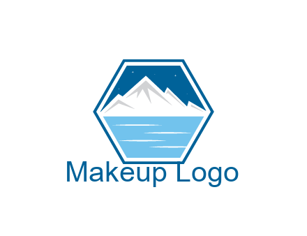 mountain with water and night sky in hexagon