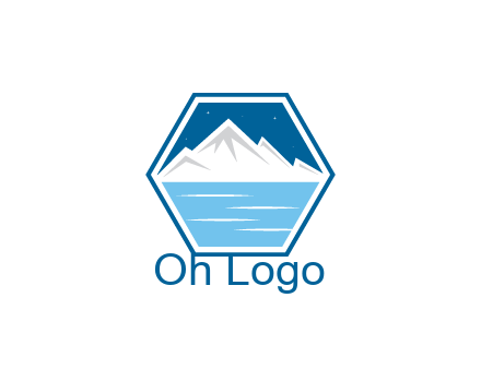 mountain with water and night sky in hexagon