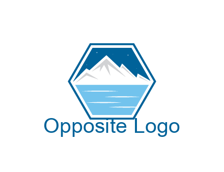 mountain with water and night sky in hexagon
