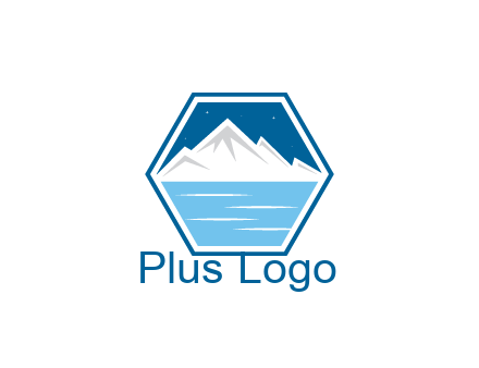 mountain with water and night sky in hexagon