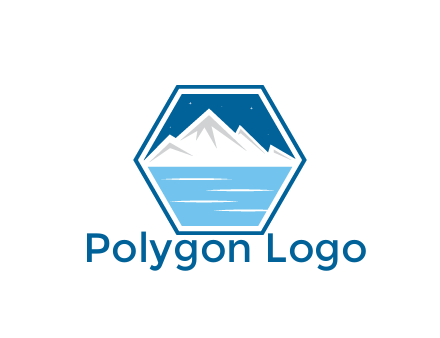 mountain with water and night sky in hexagon