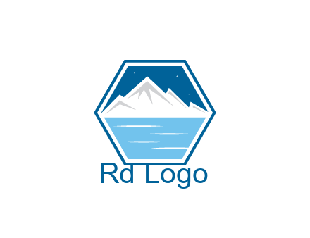 mountain with water and night sky in hexagon