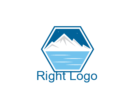 mountain with water and night sky in hexagon