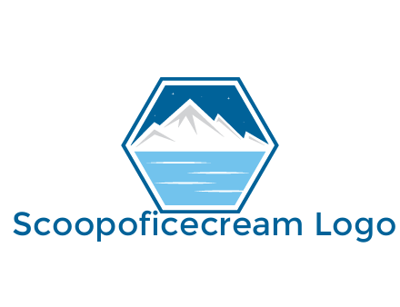 mountain with water and night sky in hexagon