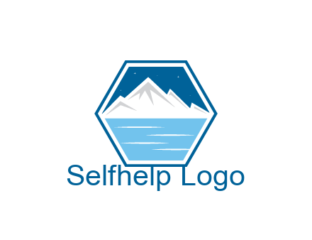 mountain with water and night sky in hexagon