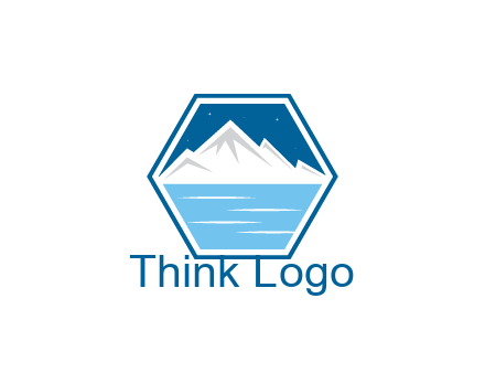 mountain with water and night sky in hexagon