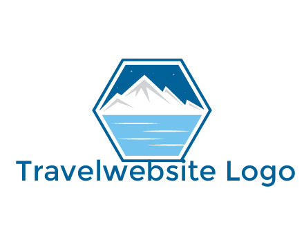 mountain with water and night sky in hexagon