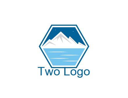 mountain with water and night sky in hexagon