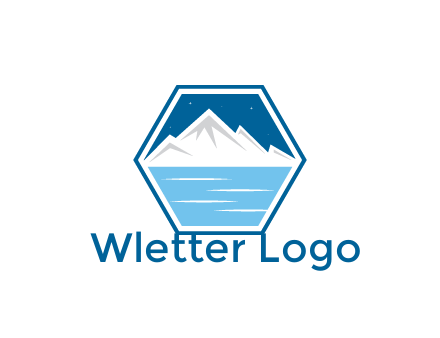mountain with water and night sky in hexagon