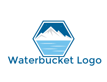 mountain with water and night sky in hexagon