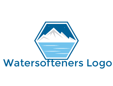 mountain with water and night sky in hexagon