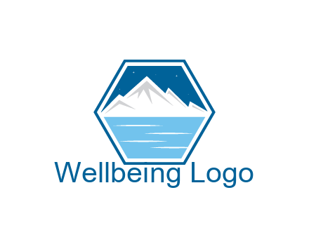 mountain with water and night sky in hexagon