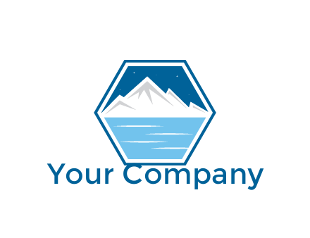 mountain with water and night sky in hexagon