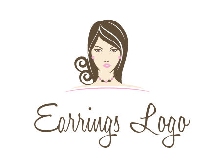 head of beautiful woman wearing bead earrings and necklace jewelry logo