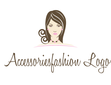 head of beautiful woman wearing bead earrings and necklace jewelry logo