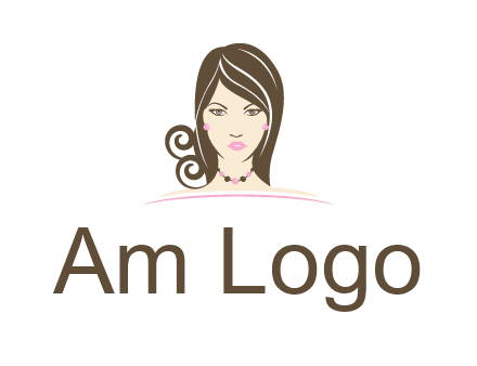 head of beautiful woman wearing bead earrings and necklace jewelry logo